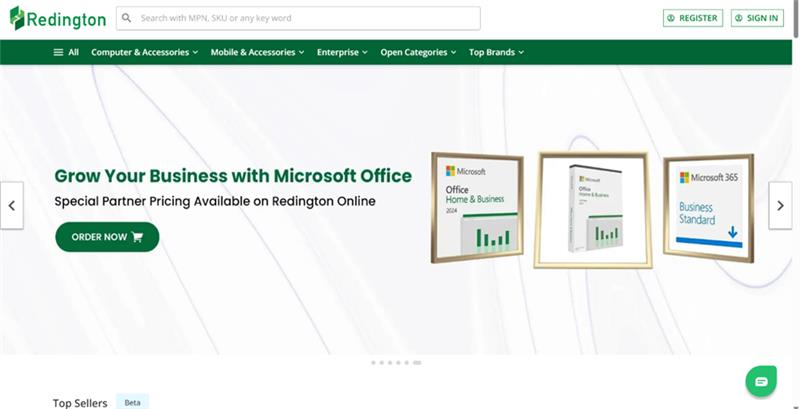Redington Online homepage banner showing live campaign promotion